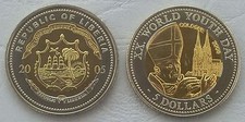 Liberia 5 Dollars Sondermünze 2005 Weltjugendtag KM# 664 unz.