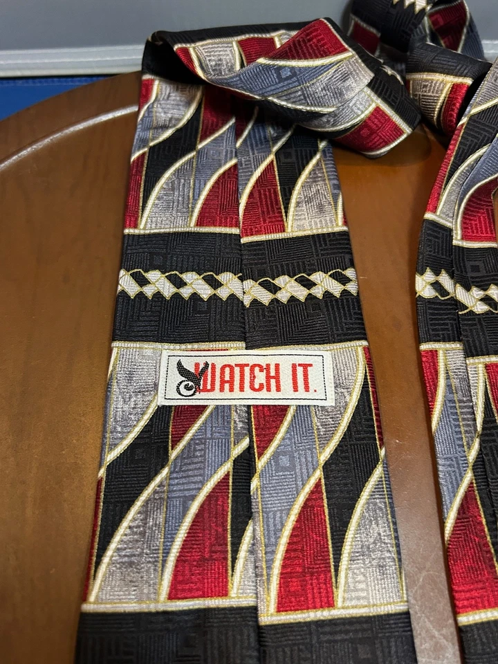 Watch It Corbata de seda a rayas 100% para hombre en azul y rojo Foto 3 de 4