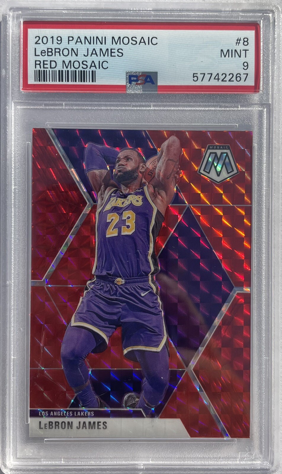 Lebron James 2019 Panini Mosaic Red Mosaic #8 PSA 9