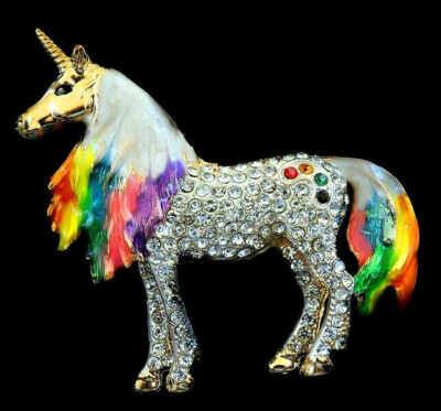 BIG Magic Rainbow UNICORN Horse Rhinestone Betsey Johnson Necklace Pendan Brooch