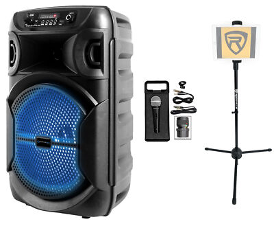 Technical Pro Rechargeable 8'' LED Karaoke Machine Speaker System w/Bluetooth+Mic