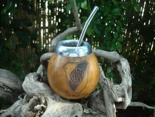 River Plate,  ARGENTINA MATE GOURD YERBA TEA CUP WITH STRAW BOMBILLA, River