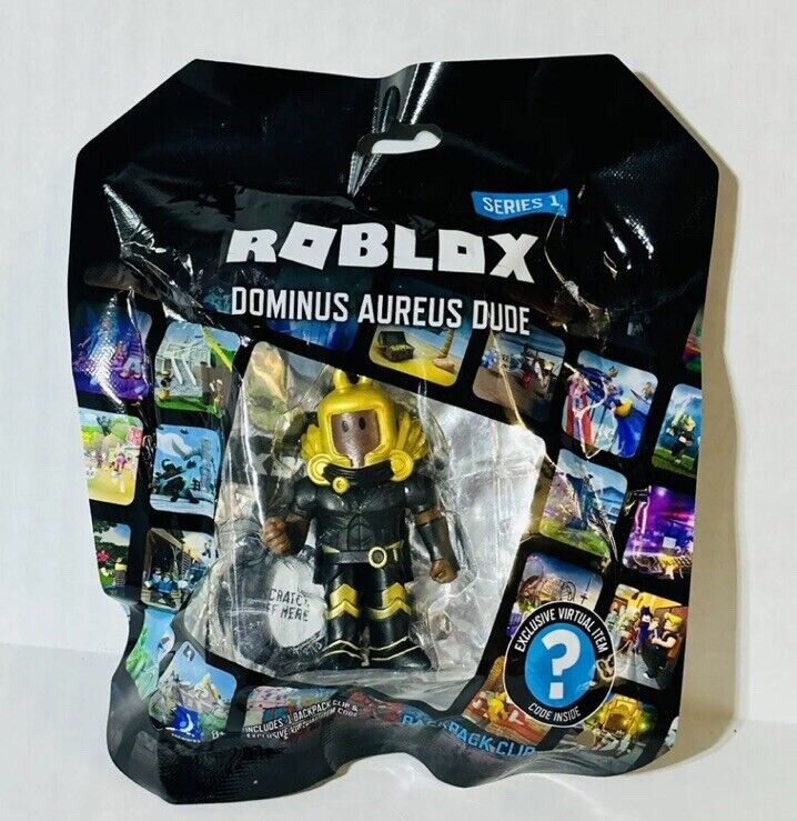 Roblox Backpack Clips Series 1 DOMINUS AUREUS DUDE Toy +TARNISHED LAPEL PIN  Code