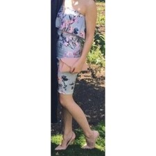 Pretty Little Thing Blue and Pink Floral Bardot Dress in size 8