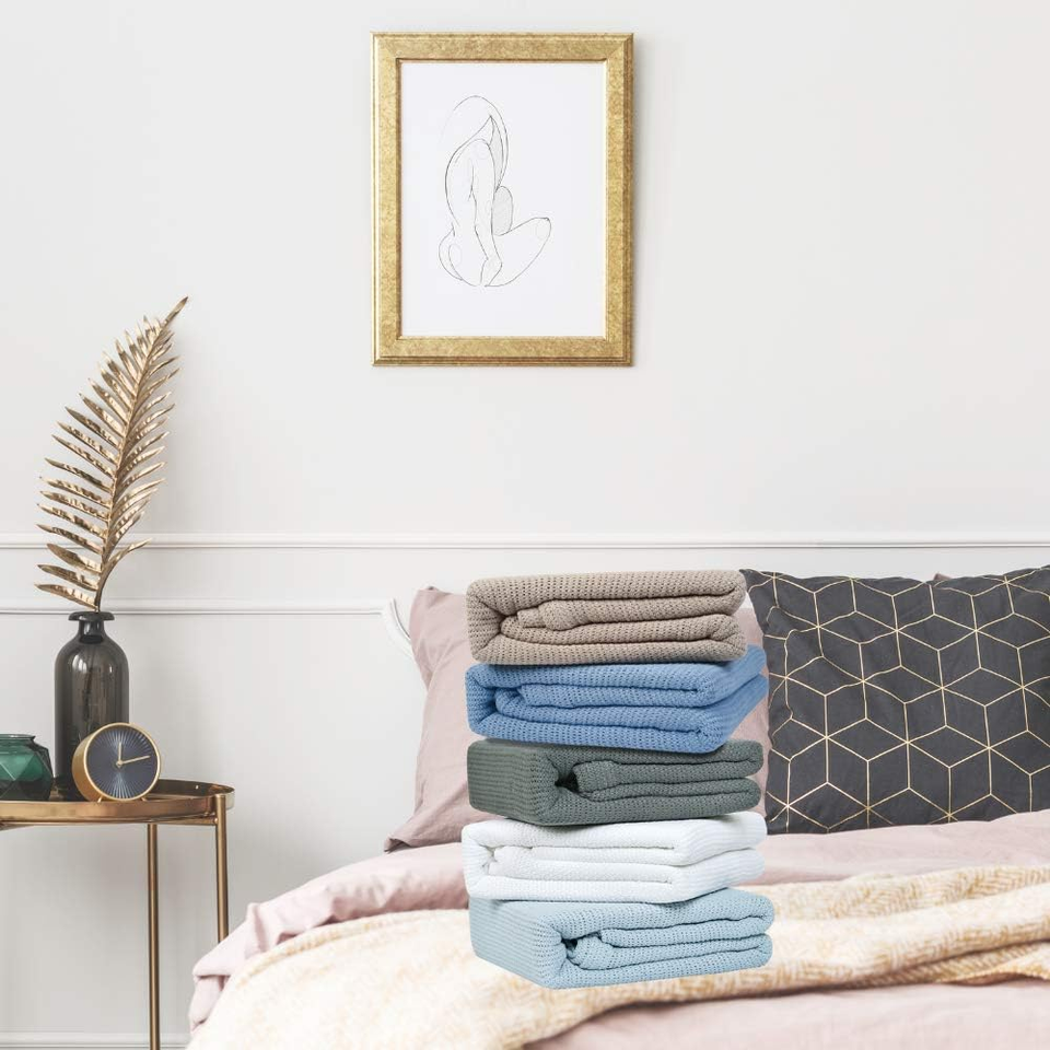 Leno Weave White Blanket, Queen 100 Cotton, Lightweight, Warm, Extra