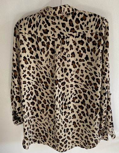 Streetwear Society Womens Leopard Blouse Top Roll Tab Sleeves Medium Semi Sheer - Picture 5 of 5