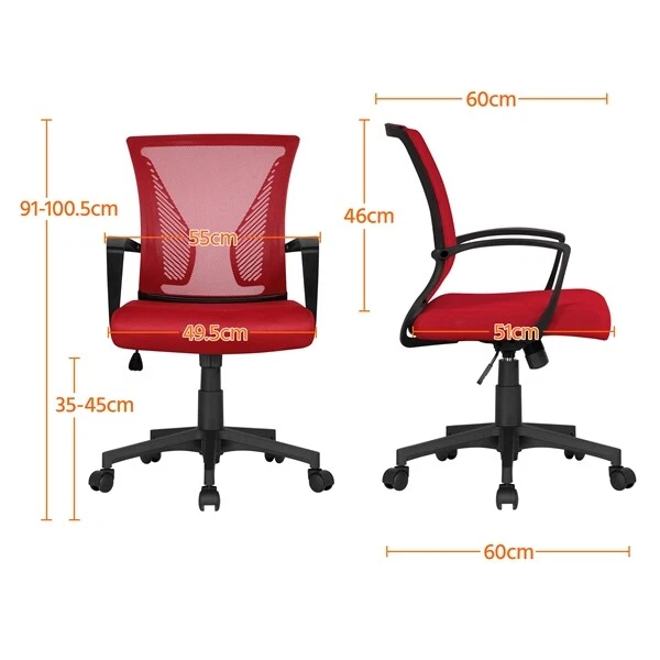 Fauteuil Chaise de Bureau Ergonomique Ordinateur Roulettes Pivotante Tissu Rouge - Photo 3/4