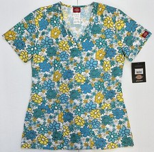 Dickies Women  s Scrub V-Neck Floral Print Size XS
