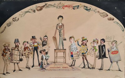 CARTOON. PRINTED DIE CUTS WATERCOLORED. SIGNED MOLINÉ. XIX CENTURY