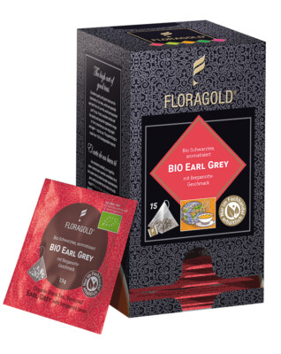 Floragold Bio Schwarztee Earl Grey, 15er Pyramidenbeutel