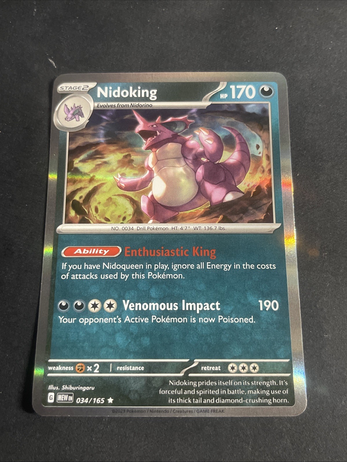 NIDOKING #034/165 POKEMON 151 (Holo Rare, NM) ENGLISH