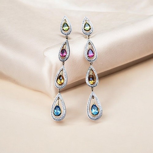 1.88 TCW F/VS1 Round Brilliant Cut Real Diamonds Dangle Earrings 14K Yellow Gold - Picture 7 of 12