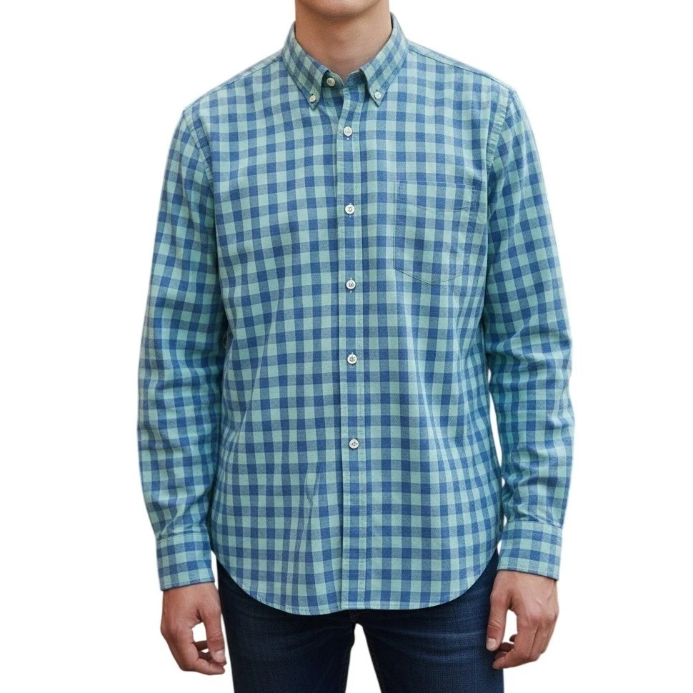Bonobos Button Down Shirt Mens L Blue Green Gingham Slim Fit Cotton Long Sleeve