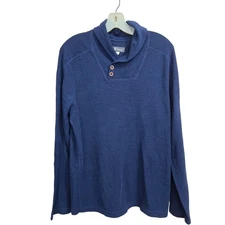 Ibex Sweater Mens Large Shawl Collar Merino Wool Blend Blue Pullover USA Outdoor