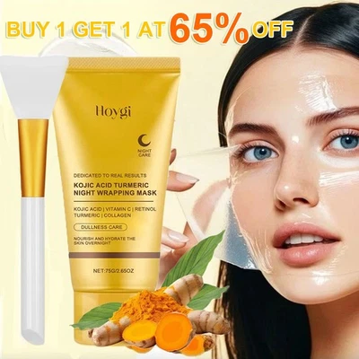 HOYGI Kojic Acid Turmeric Overnight Wrapping Peel Off Mask - 100% Natural Ingredients