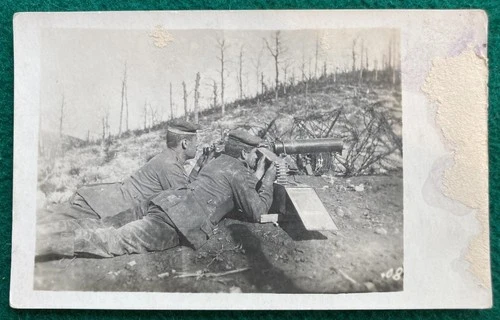 RPPC German WW1 Real Photo Postcard WWI Machine Gun 1917 Soldiers World War