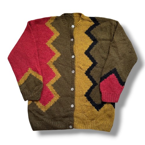 Perry Ellis, Vintage 90s Perry Ellis Oversized Grunge Cardigan Sweater Geometric Colorblock