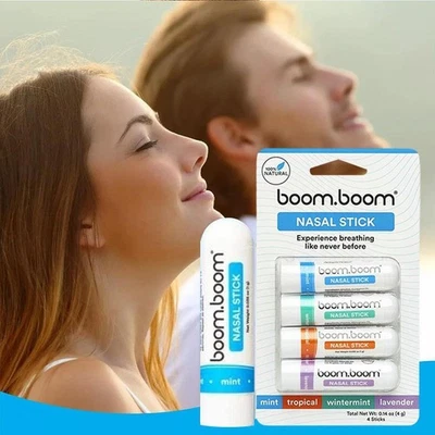AS SHOWN Boom Boom Nasal Stick(4 Pack) Enhances-Breathing Boosts Focus Essential Oil UK