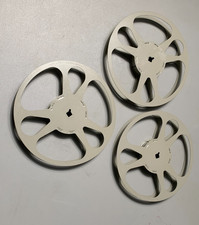 16mm 400' EMPTY METAL FILM REELS - LOT OF THREE.  GREY  PAT. D-122017