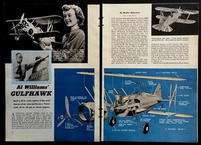 Al William's Gulfhawk Stunt Plane 30'' 1948 HowTo build PLANS Biplane