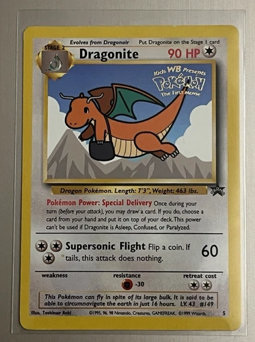 Dragonite Kids WB Black Star Promo Card Vintage Pokemon TCG WOTC Light Play