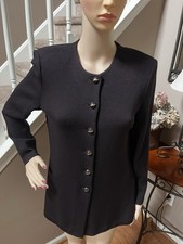 St John Marie Gray Black w/ Gold Buttons Santana Knit Cardigan Blazer Jacket 4