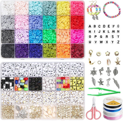 24 Colors 6Mm Clay Beads for Bracelets Making, 7200 PCS Flat round Polymer Heish