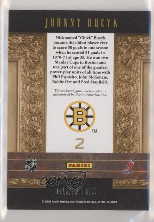 2010-11 Panini Crown Royale Legends Materials /100 Johnny Bucyk #2 HOF - Image 2 of 2