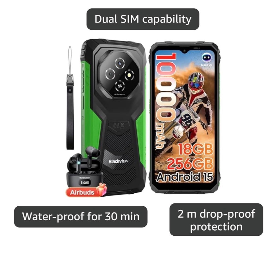Dual Sim Gemini AI Rugged Phone Android 15, 18GB+256GB 2TB Expand