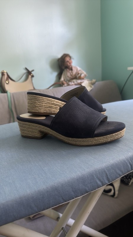 Cole Haan Blue Espadrille Shoes Stacked Jute Heel 8