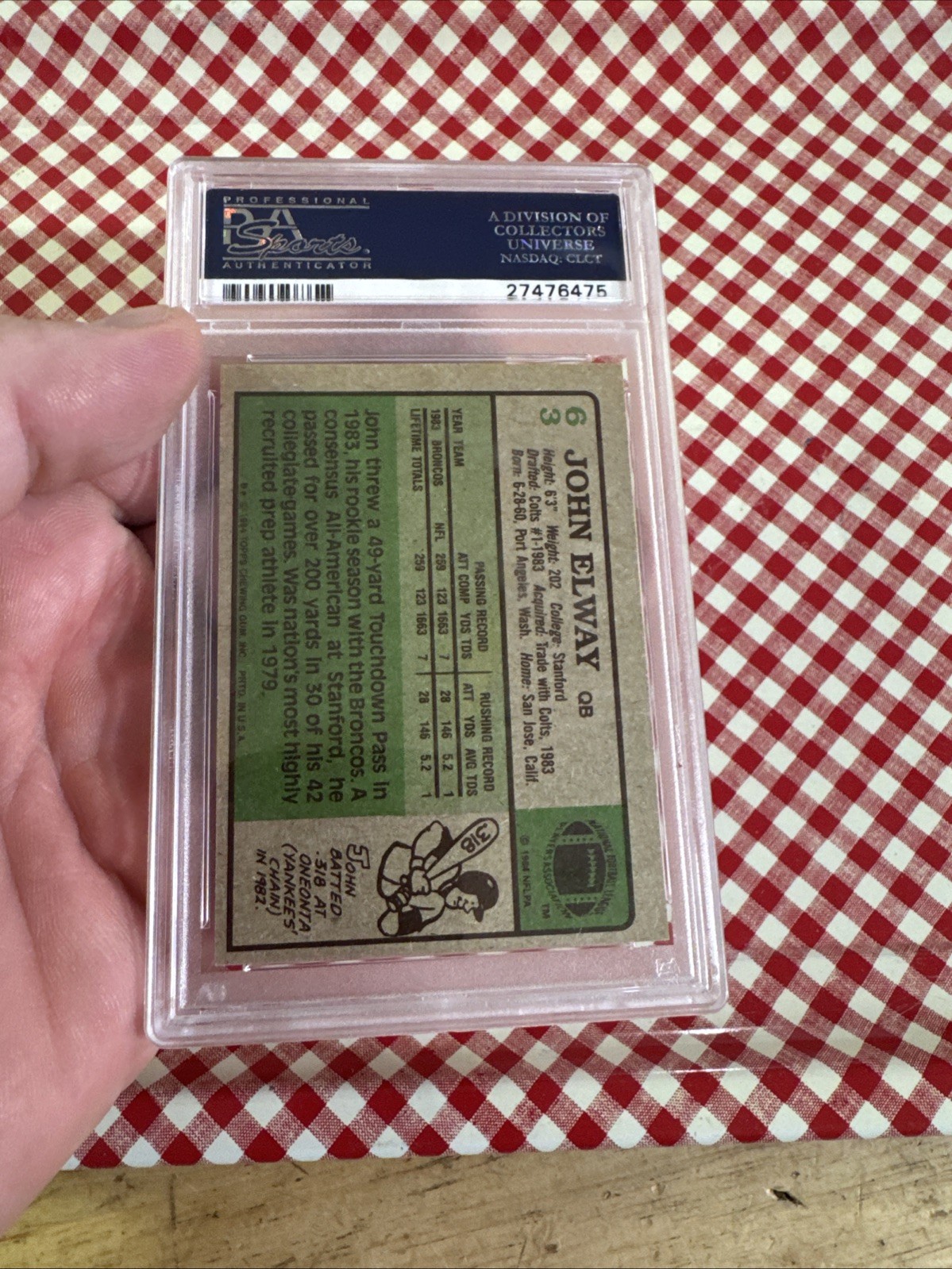 John Elway PSA 5 Rookie Vintage Topps Football Card 1984 NFL Denver Broncos RC view 15