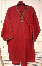 New Pakistani Shalwar Kameez Stitched Embroided Red 3 Piece Large Size Winter