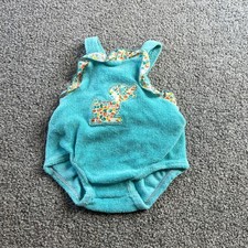 vintage romper bubble infant small 0-3m Teal Terry Cloth Duck Applique 80s USA