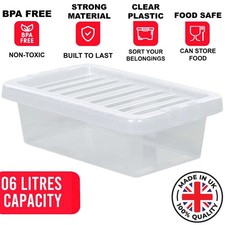 Clear Plastic Storage Boxes with Lids Stackable Box Home Office Kitchen UK Made