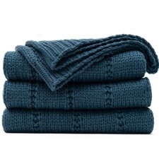 Cable Knit Navy Blue Throw Blanket Twin Size for Couch, Super Soft Warm Cozy ...