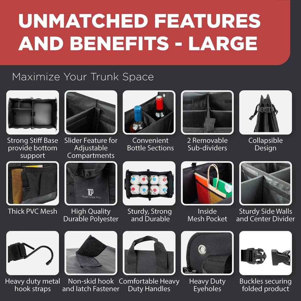 TRUNKCRATEPRO Trunk Organizer For Car, Suv, Truck | Premium Adjustable Multi ... - Image 4 of 4
