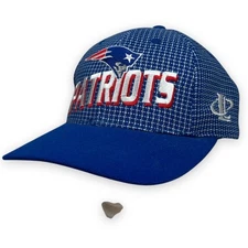 VTG New England Patriots Logo Athletic Hat Blue Strapback Grid Rare Deadstock