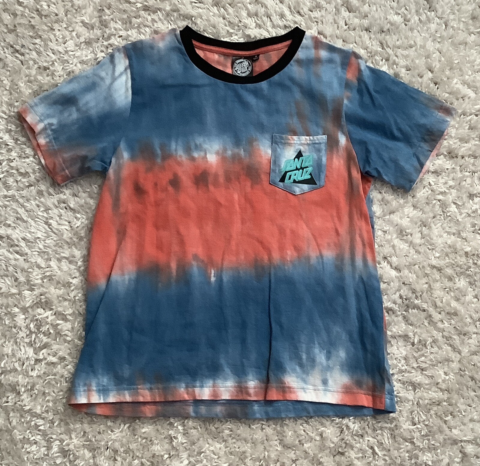 Santa Cruz Skateboards • T Shirt • Tie Dye • Blue Red Double Sided • Youth Small