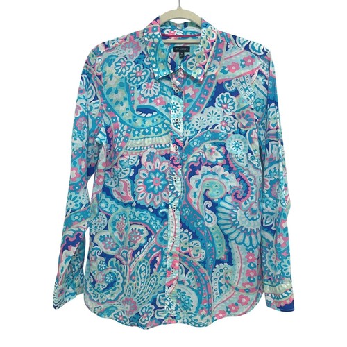 Talbots Womens Long Sleeve Button-Down Paisley Print Shirt M 100% Cotton