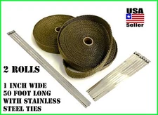 Titanium Lava Exhaust Header Pipe Heat Wrap 2 Rolls 1"x50' Stainless ties kit 
