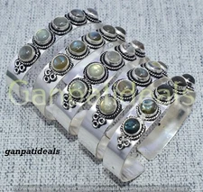 BULK SALE !! Labradorite Gemstone Bangle Wholesale Lot 925 Silver Plated Jewelry