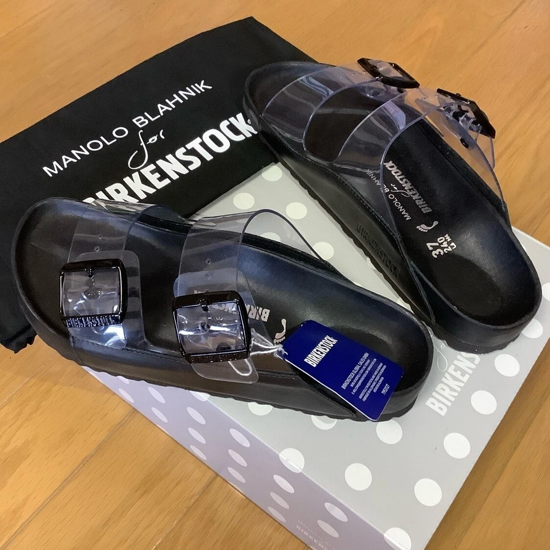 NEW Manolo Blahnik X Birkenstock Arizona Black Clear Size 37 US6