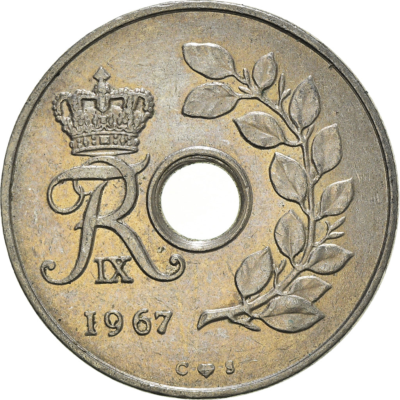 Danish Coin 25 Øre | King Frederik IX Monogram | Barley | Denmark