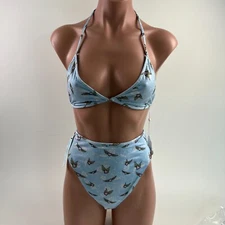 Victoria's Secret Frankies Bikinis Top & High Waist Bottom Set  Blue Size M  NWT