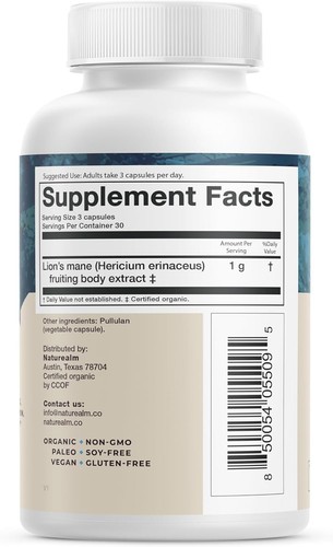 Organic Lion’s Mane 90ct – Mushroom Nootropic for Memory, Focus & Brain Boost - Picture 3 of 7
