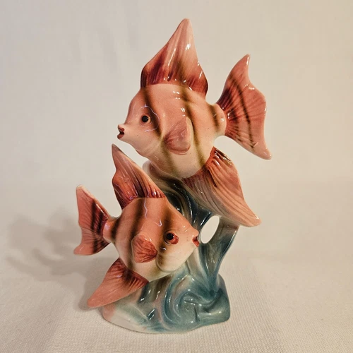 Nippon Yoko Boeki Angel Fish Figurine Pink Hand Painted Back Stamp Japan 5.5"H
