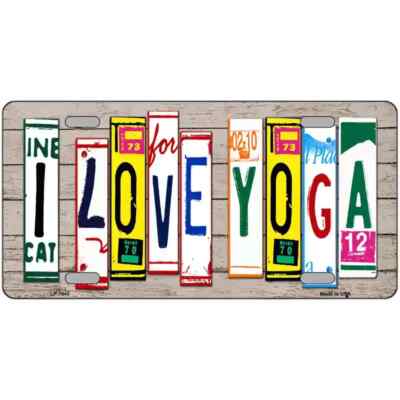 I Love Yoga Art Novelty Metal License Plate - 6'' x 12'' Auto Tag & Wall Decor