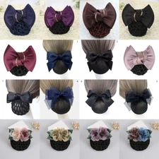Women Hair Clip With Net Bun Snoods Cover Ribbon Bow Barrette Hair Accessories