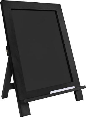 Wooden Chalkboard Sign, Tabletop Magnetic Chalkboard with Stand (Black)