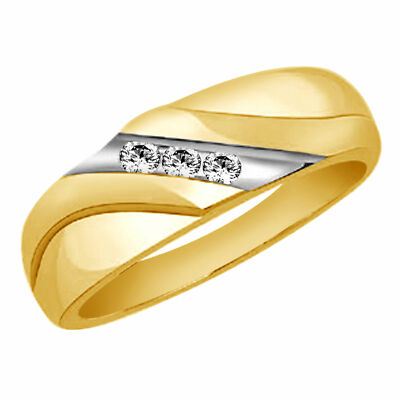 1/10ct Mens Wedding Band Cubic Zirconia 14K Yellow Gold Plated Sterling ...